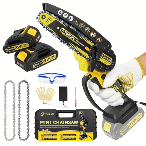 TOOLIFE 6inch Mini Chainsaw, Handheld Electric Battery Powered Chainsaw for Tree Cutting, Gardens Tool for Men Women Him Her, Mens Husband Dad for Boyfriend, Christmas Gifts for Stocking Stuffers
