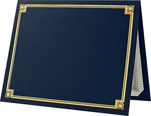 LUXPaper 9.5" x 12" Certificate Holders | Nautical Blue Linen | Embossed Gold Foil Border | 100lb. Cover | 25 Qty