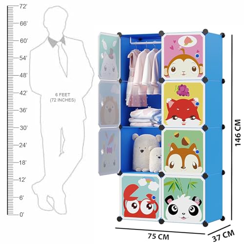 Image of Mevigo Foldable Plastic Wardrobe for Clothes - 8- Door Baby Cupboard for Clothes Storage, Wardrobe for Kids, Plastic Almirah, Collapsible Wardrobe for Kids Livingroom & Home- Blue-HK