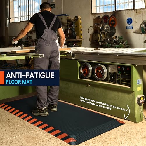 Image of FEATOL Anti Fatigue Mat Industrial, Ergonomic Standing Floor Mat for Work for Stand -Safety Support for Leg & Back Pain(Orange Border, 24 inch x 70 inch, 2PC)