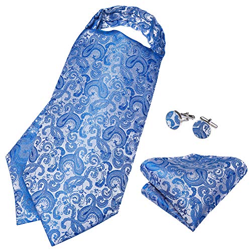 Dibangu Blue Ascot Ties For Men Cravat Tie And Pocket Square Set Jacquard Silk Ascot Paisley Cravat For Men #TOP3