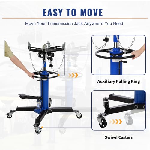 Image of Heavy-Duty Hydraulic Transmission Jack 1100 Lbs with 2-Stage Adjustable Telescoping Lift, Foot Pedal Control, and 360 Swivel Wheels for Garage and Workshop Use