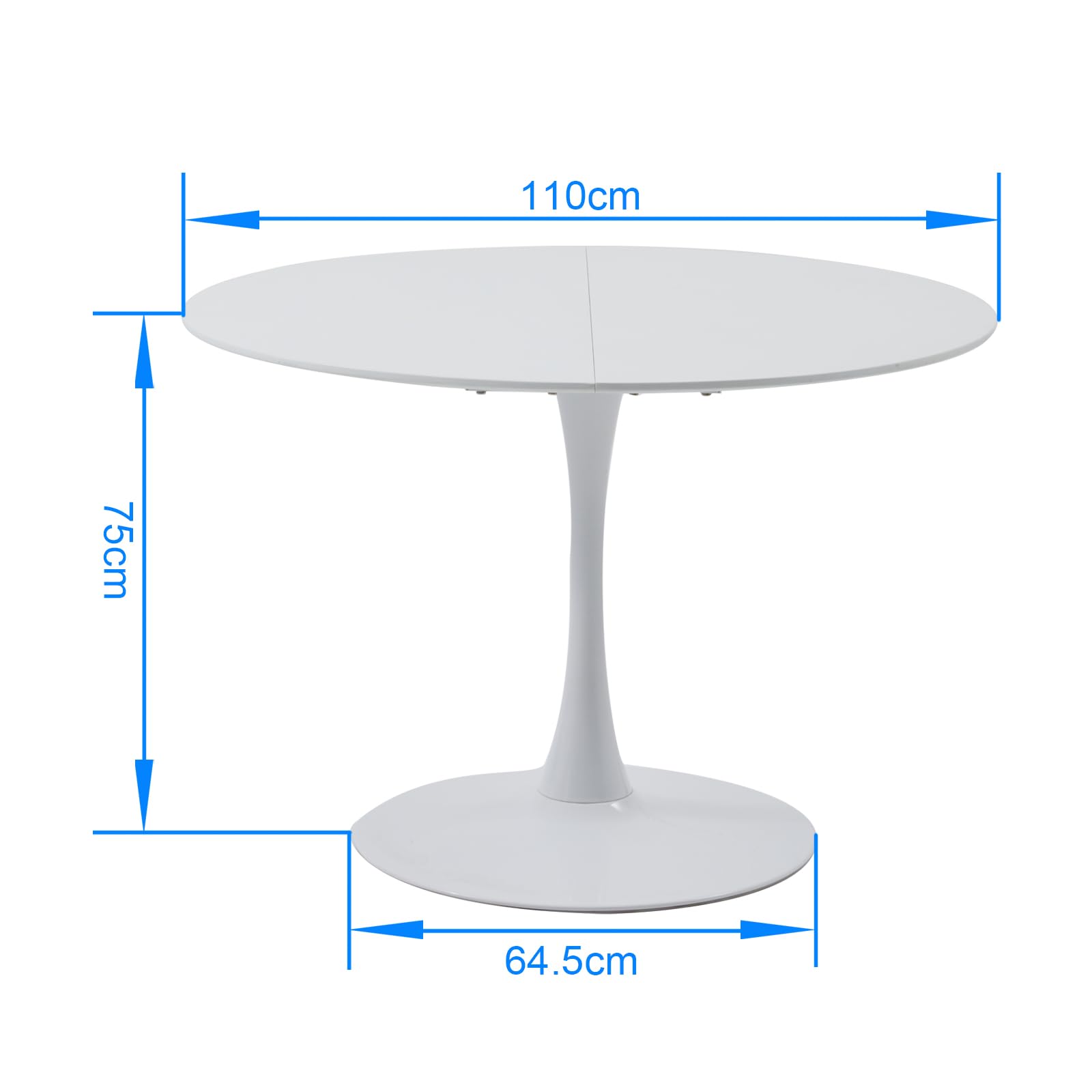 Set tavolo da pranzo e sedia, Tavolo da pranzo rotondo in MDF da 110 cm con 6 moderne sedie da pranzo, adatti per cucina, sala da pranzo, soggiorno, caffetteria, balcone (Bianco，6 Grigio