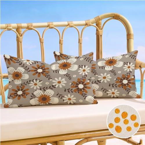 Coussin exterieur impermeable dehoussable avec impression double face florale brune robuste - 3