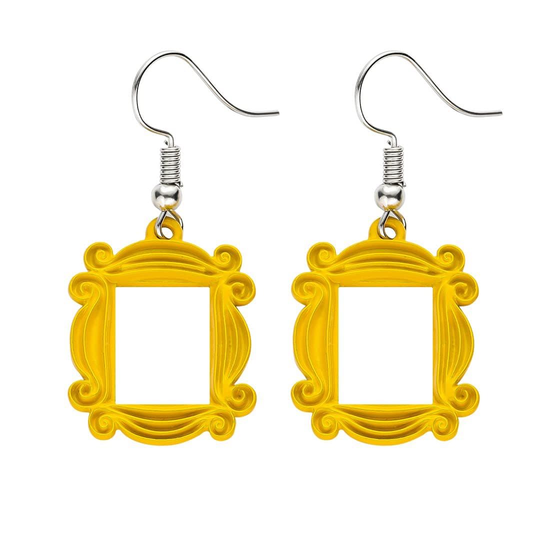 IXDEAXLY Friends Earrings Yellow Door Frame Drop Earrings TV Show Merchandise Friends Themed Frame Earrings Gifts for Women Best Friends