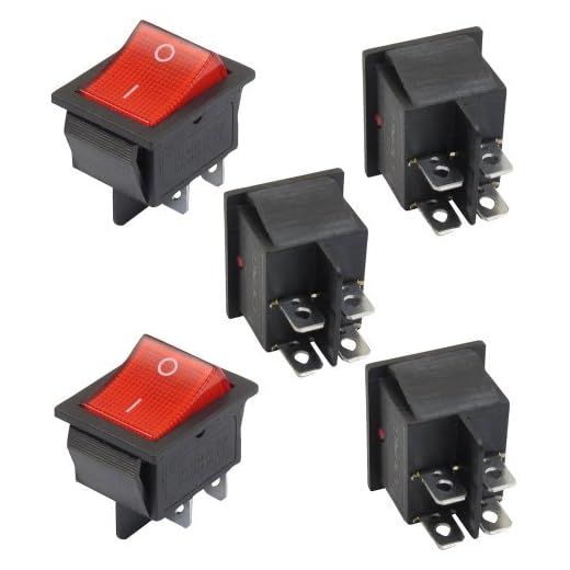 SODIAL(R) 5 x Interruptor Basculante Luz Iluminado Rojo On/Off DPST 16A/250V 20A/125V CA