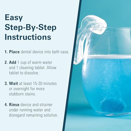 Retainer Cleaner and Soak Container, No-Mess Cleaning Tablets with Universal Denture Bath Case and Strainer, Multipurpose, for Mouth Guard Stains, Odor, and Plaque (92 Tablets + 1 Bath) by M3 Naturals