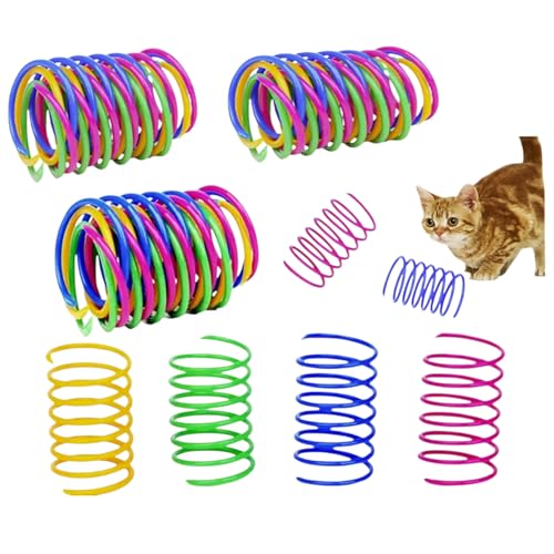 12 Pcs Colourful Cats Springs Toys - Interactive Cat & Kitten Toys Durable Plastic Spring Cat Toy for Swatting Biting Hunting Enrichment Play Fun Kitten Toy to Keep Kittens Active & Engaged