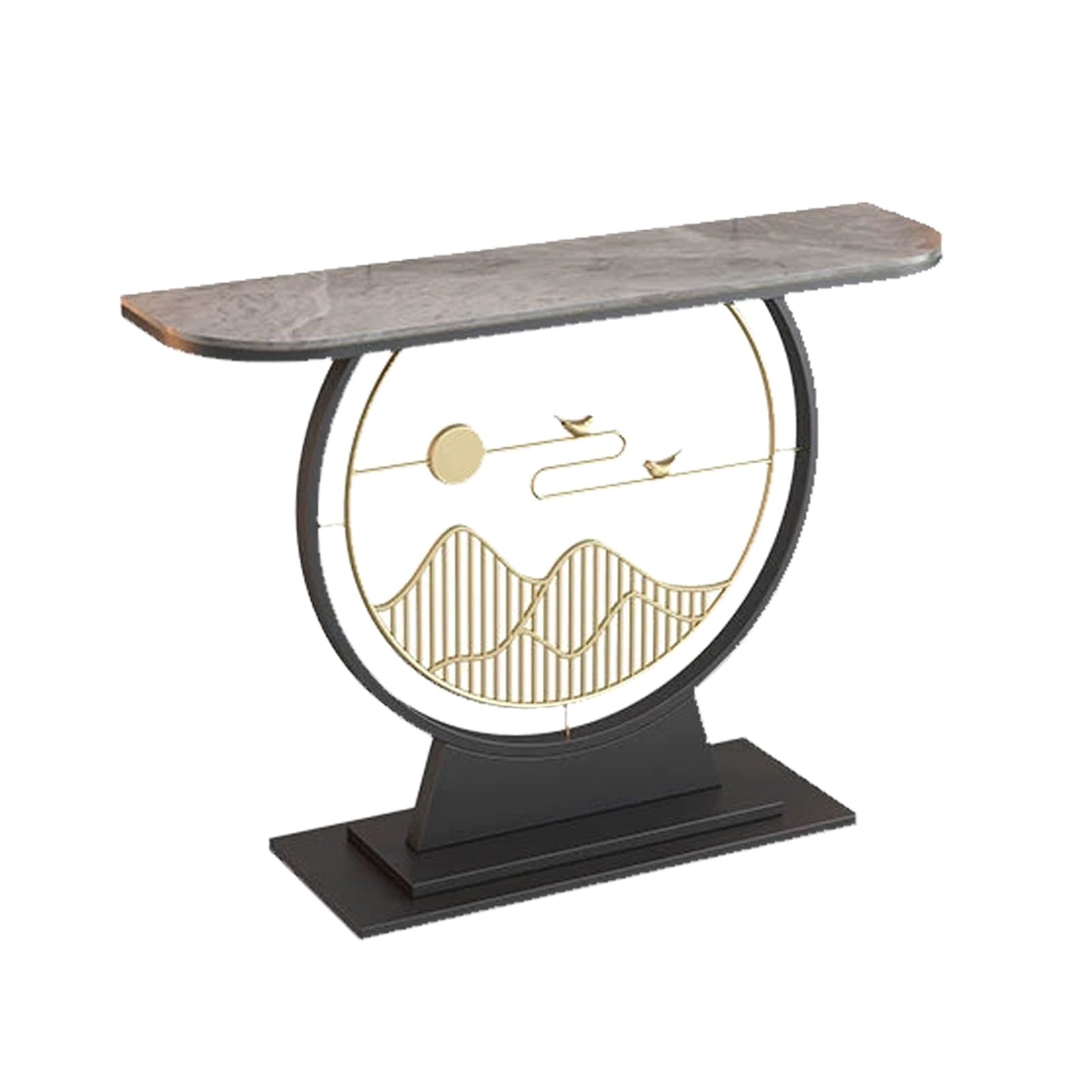 Mesa consola estrecha de estilo granja en piedra sinterizada para entrada y salon