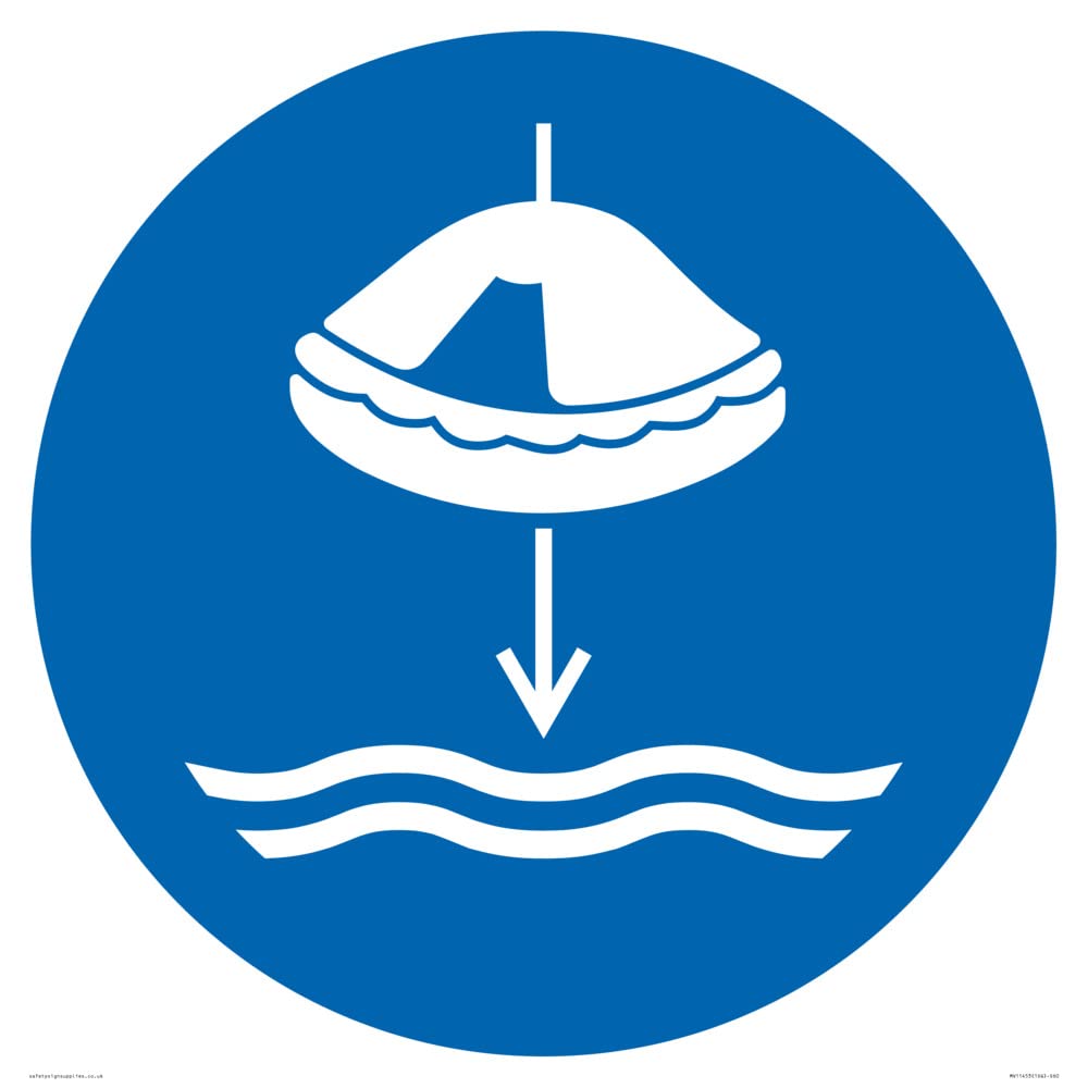 Mandatory: Lower liferaft to the water in launch sequence Sign - 600x600mm - S60