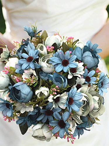 Cattree Artificial Peony Bud Mixed Flowers, 4Pcs Plastic Plants Silk Fake Flowers Bouquet Bridal Home Garden Office Kitchen Bathroom Table Centerpieces Wedding Decor Decorations Blue #TOP3