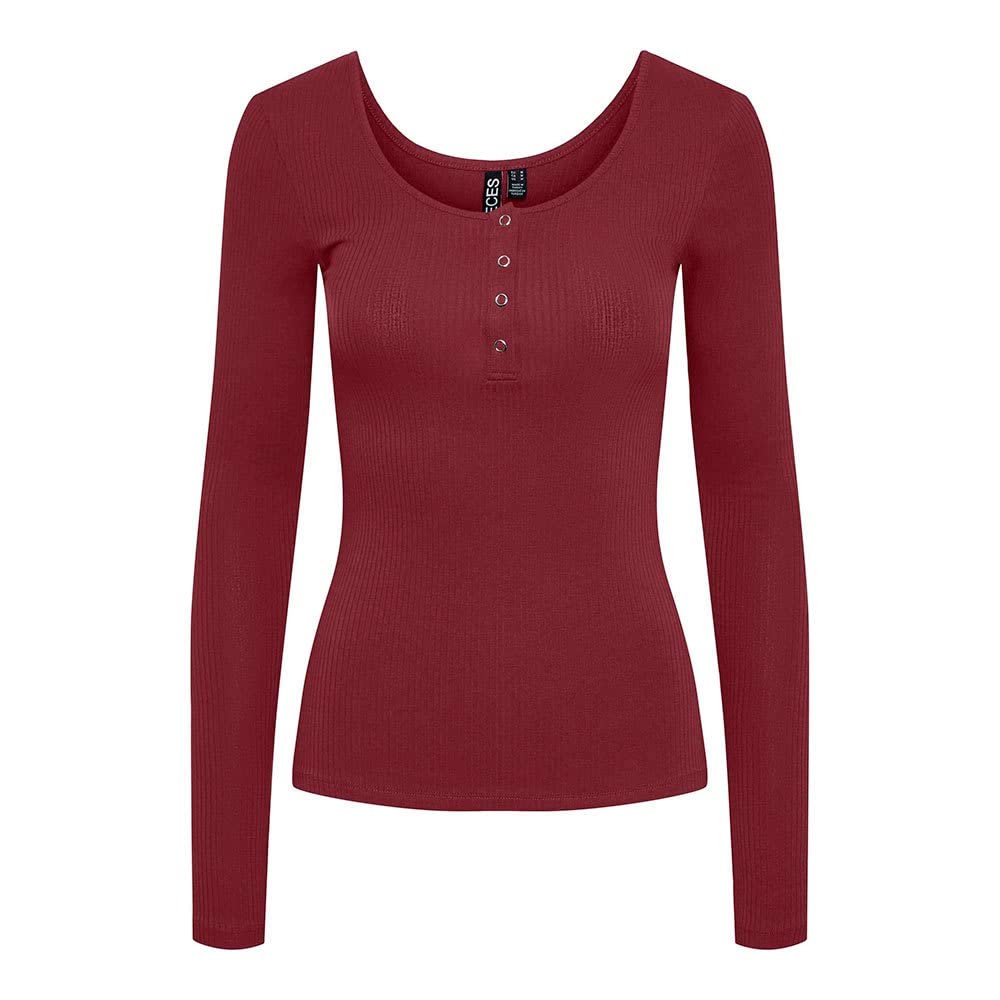 PIECES Women's Pckitte Ls Top Noos Bc Long Sleeve, Tawny Port, S