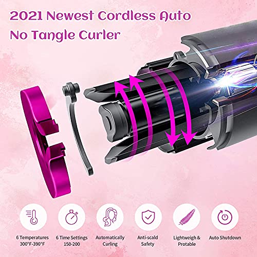 Image of Cordless Auto Hair Curler, Automatic Curling Iron, Rechargeable Auto Rotating Ceramic Barrel Hair Curler Fast Heating with 6 Temperature & Timer Settings, Auto Shut-Off hair curler(Wh-01)