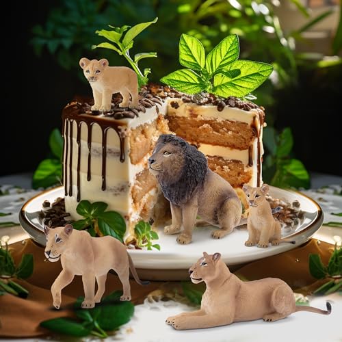 TOYMANY 6 Stück Löwe Tiere-Figuren mit Löwenbabys,Realistische Löwen Spielzeug Plastiktiere Zoo Wald Tierfiguren Dschungeltierfiguren, Lernspielzeug-Kuchenaufsatz, zum Spielen oder als Deko für Kinder