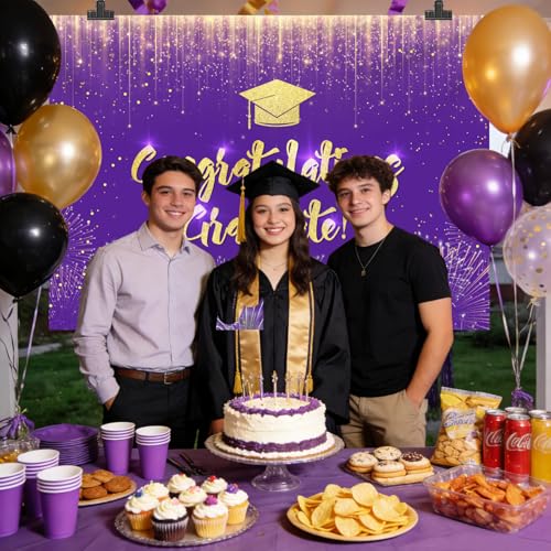 Fondo fotográfico graduación 7x5ft Purple Gold AIBIIN miniatura 5