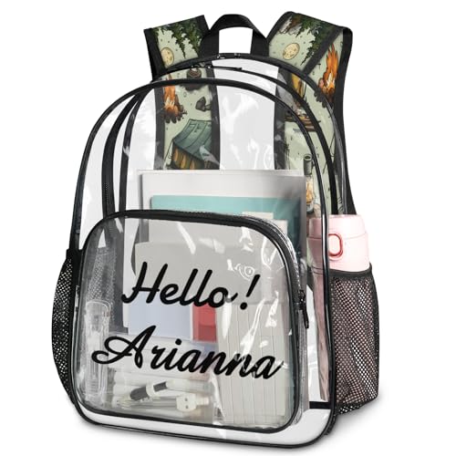 Happy Camper Personalized Large Clear Backpack Heavy Duty for Stadium Approved Custom Vintage Camping PVC Transparent Backpack with Name See Through Bag for Concerts