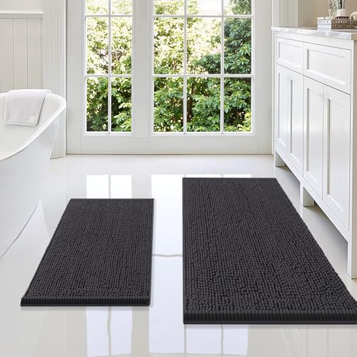 Image of Smiry Bathroom Rugs Sets 2 Piece, Soft Absorbent Chenille Machine Washable Non Slip Shaggy Bath Rug Set for Tub, Shower, and Floor (36x24+24x16, Charcoal Grey)