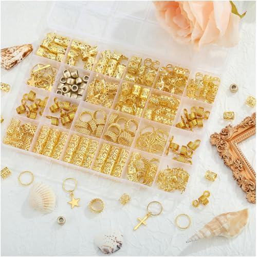 Ornaland 270 piezas adornos para trenzas de cabello dorados en formas mixtas miniatura 4