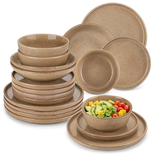 Steingut Geschirrset 6 Personen, vancasso ANYA Karamell Teller Set...