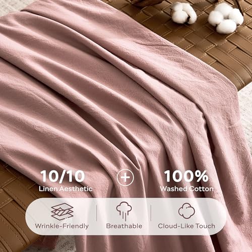 Image of JELLYMONI Queen Size Duvet Cover 100% Cotton Linen Texture Breathable Set | Pure Cotton, Zipper Closure, with natural wrinkles, Breathable&Soft,fade-resistant,1 Duvet Cover & 2 Pillowcases