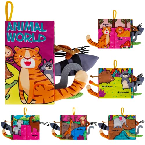 Image of Jupizia Baby Books Toys, Touch and Feel Crinkle Soft Sensory Cloth Books for Babies, Newborns & Infants, Tails Toys Gifts for Boys & Girls