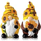Spiareal 2 Pcs Resin Sunflower Gnomes Decorations, Spring Summer Gnome Figurine Farmhouse Tiered Tray Decorations for Home Garden Kitchen Party Decor