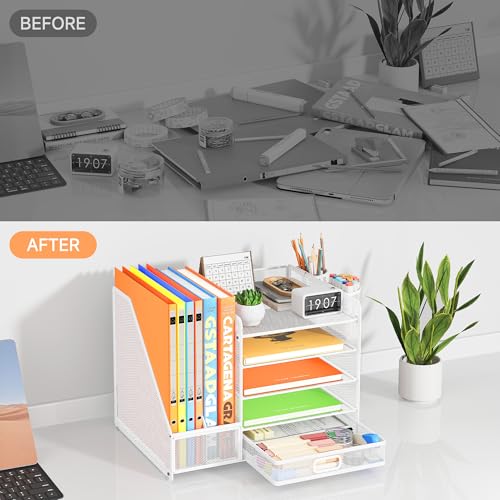 VITVITI Desk Organiser with File Holder, 5 Tier Desk Tidy Organiser with 2 Pen Holders - Image 3