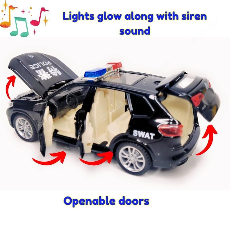 Image of Exclusive Alloy Metal Pull Back Die-cast Car Scale Model with Sound Light Mini Auto Toy for Kids Metal Model Toy Car with Sound and Light?New Version? (1.32 Scale B-M-W-X7 Police - Black)