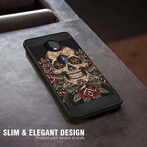 Casesondeck Case Compatible With [Motorola Moto G7 / Moto G7 Plus] Pictorial Patterned Tpu Design Case Flexible Slim And Elegant (Rose Skull) #TOP3