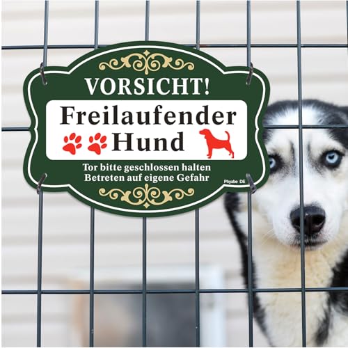Schild Freilaufender Hund 2 Stück，25x18cm Achtung Hunde Schild Aluminium Reflektierendes Schilder，für Außen-und Innenbereich