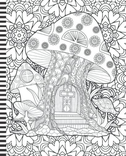 Color Your Own Notebook Cover: Composition Book / 7.5 x 9.25 inch / 200 Pages (100 sheets) / Wide Ruled Paper For Writing - Homework - Homeschool / ... Tween Girls / Garden Gnome Mushroom House Art