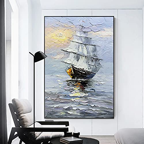Peinture à l'huile de voilier 3D fait main toile abstraite