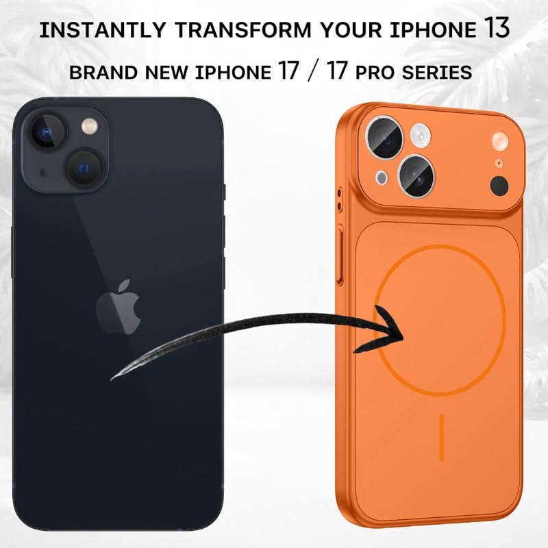 Image of SHINESTAR Converter Case for iPhone 13 | Premium Protective Mag-Safe Cover | iPhone 17 Pro / 17 Pro Max Series Style Design | in-Built Camera Guard | Wireless Charging Compatible - Orange