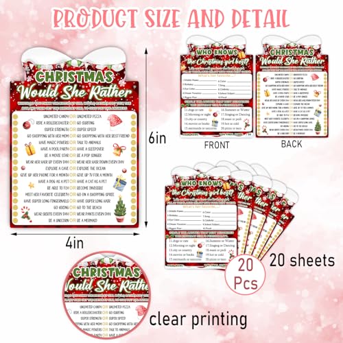 Image of Christmas Card Game, Christmas Bow Themed Party Activities and Creative Supplies, Who Knows The Christmas Girl?, Christmas Supplies Set, 20 Game Cards (4x6 inches)