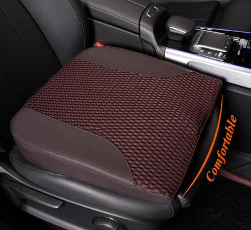 kingphenix Car Seat Cushion – Memory Foam Pad for Driving Comfort – Boosts Height and Relieves Coccyx & Lower Back Pain – Car, Truck, Office Chair (Leather & 4D Mesh Brown)