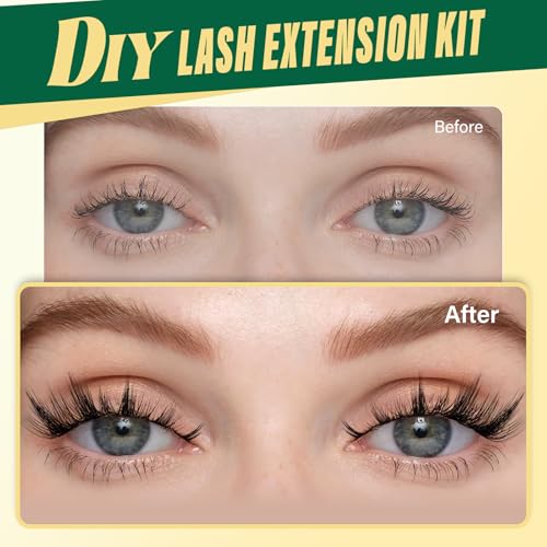 KEYYOU Lash Clusters Kit 120pcs 8-18mm Mix, DIY Eyelash Extension Kit with Bond and Seal, Eyelash Glue and Tweezers for Volume Fluffy Lashes at Home (KY09) — view 2