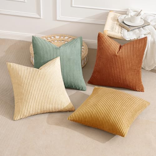 Image of MIULEE Boho Farmhouse Throw Pillow Covers 20x20 Inch Set of 4 Summer Modern Natural Decorative Cushion Covers Soft Corduroy Spring Decor for Couch Bed Sofa Living Room Orange Teal Gradient Series