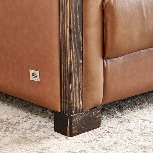 Image of Home Centre | Colmar Half Leather 3-Seater Sofa | Sofa for Living Room | Pine Wood, Solid Wood | Tan | 1 Year Warranty