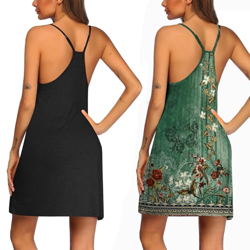 Image of Ekouaer 2 Pack Nightgown for Womens Nightshirt Sleepwear Sleep Tank Chemise Racerback Sleeveless Dress