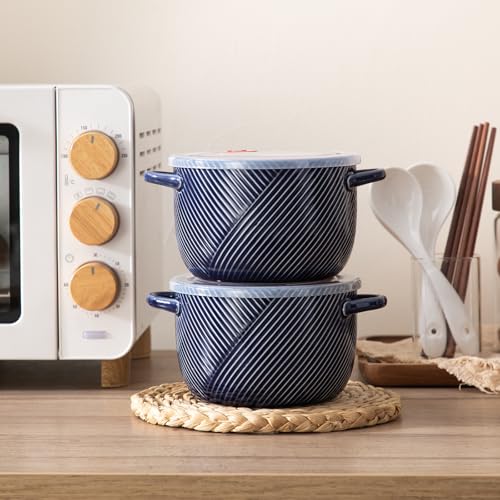 Adewnest Ceramic Soup Bowl with Lid & Handle, Microwave Safe 32 oz, Navy by Adewnest - Used condition - Image 6