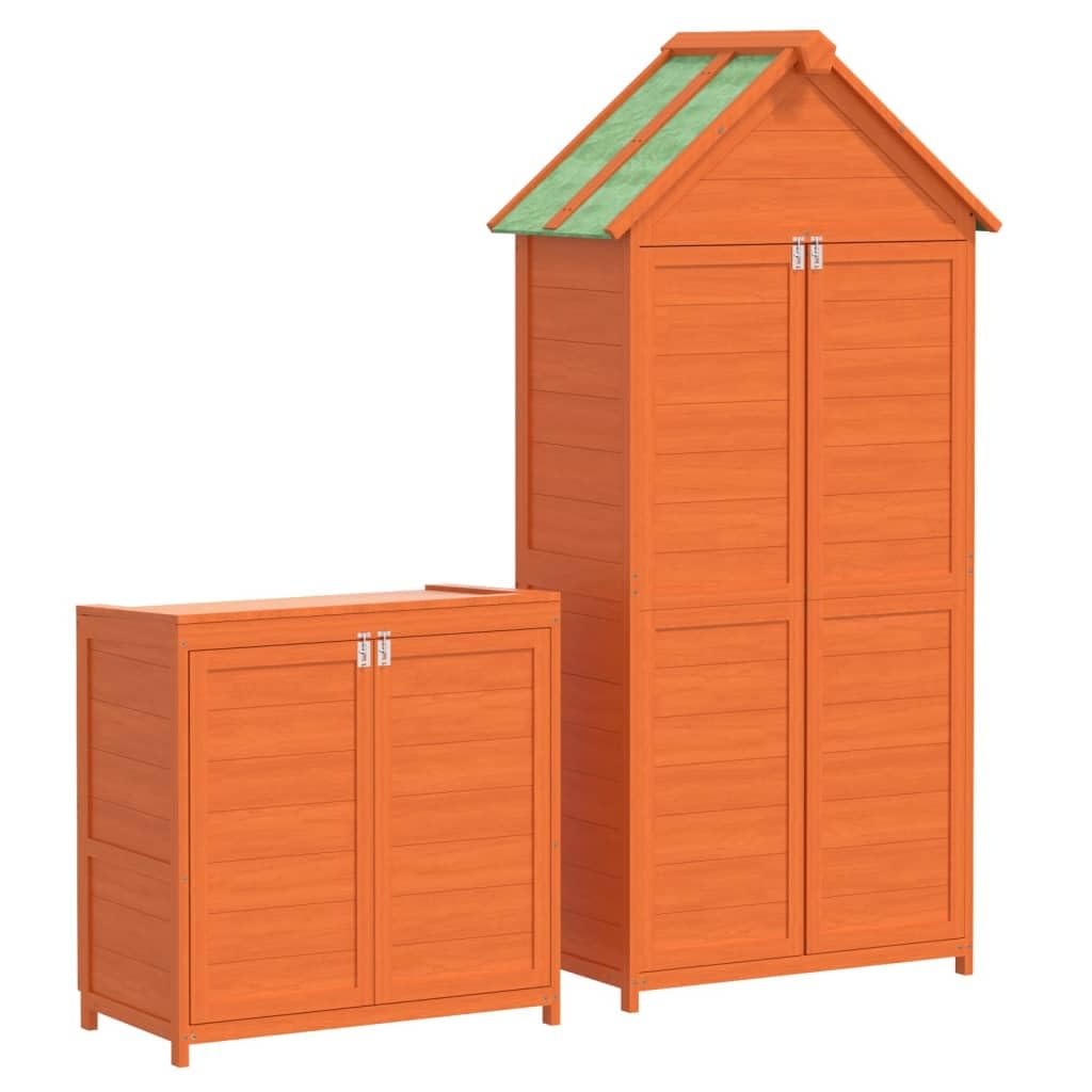 Lot de 2 abris de jardin en pin massif marron