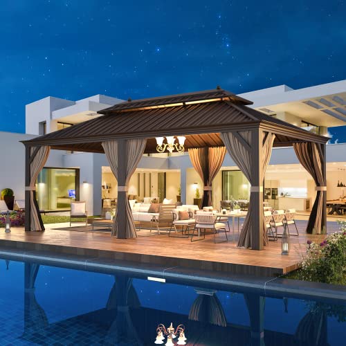 EROMMY 12'x 20' Gazebo Galvanized Steel Outdoor Hardtop Canopy Double Vented Roof Pergolas Aluminum Frame with Netting and Curtains for Garden,Patio,Lawns,Parties EROMMY 12'x 20' Gazebo Galvanized Steel Outdoor Hardtop Canopy Double Vented Roof Pergolas Aluminum Frame with Netting and Curtains for Garden,Patio,Lawns,Parties