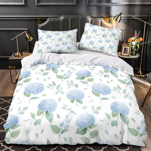 Housse de couette 3 pièces hypoallergénique bleu hydrangea lit King size - 2
