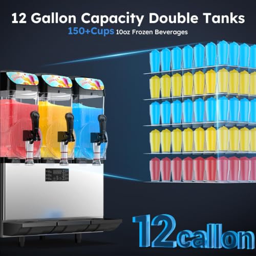 Image of 45L /12Gal Commercial Slushie Machine, Ultra-Quiet Frozen Drink Dispenser with 1300W Fast Cooling, Margarita /Smoothie Maker for Bar Restaurant Food Truck, Auto Clean, ETL Listed