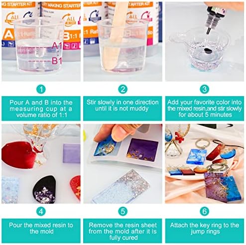 JDiction Epoxy Resin Kit for Beginners - Epoxy Resin Jewellery Making Starter Kit with Silicone Mold, Resin Pigment, Gold Flakes, Measuring Cup,Coating and Casting Art Resin for DIY, Craft