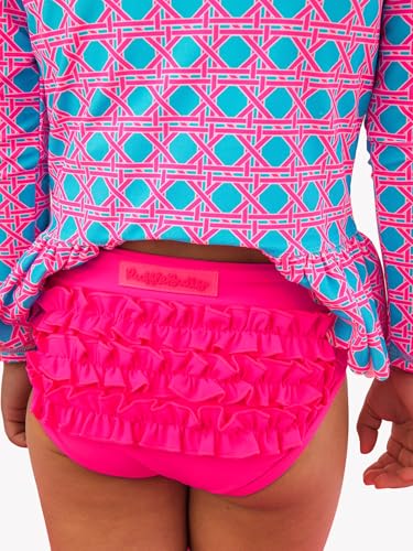 Image of RuffleButts Baby /Toddler Girls Scalloped Long Sleeve Rash Guard 2-Piece UPF50+ Sun Protected Swimsuit