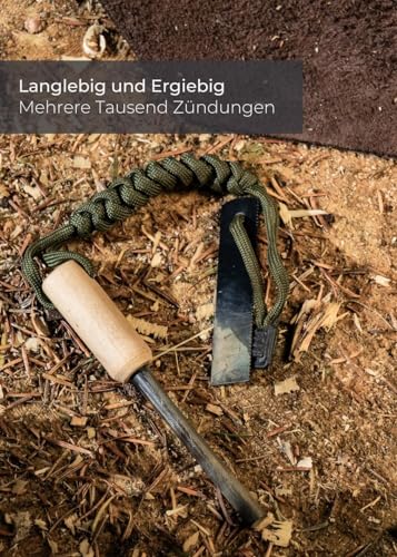 LAMBDA COFFEE® Ember Feuerstahl Inkl. Metalldose zum Zunder sammeln & Kienspan I Magnesium Feuerstarter mit Holzgriff & Paracord I I… – Ansicht 6