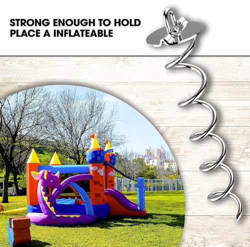 Image of Eurmax USA 4-Pack Spiral Ground Stakes,Anti-Rust High Wind Trampoline Stakes Anchors,Heavy Duty Screw-In Anchor Kit with Tie Down Straps for Dog Tie-out,Trampoline,Tents,Tarps,Carports and more,Silver