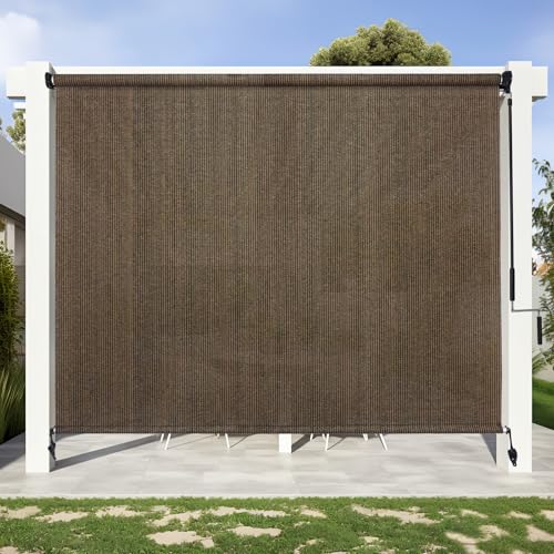 KANAGAWA 8'(W) x6'(H) Mocha Outdoor Roller Shade - Cordless Exterior Roll Up Sun Shade for Patio, Pergola, Front Porch, Gazebo - Outdoor Blinds Screens for Patio