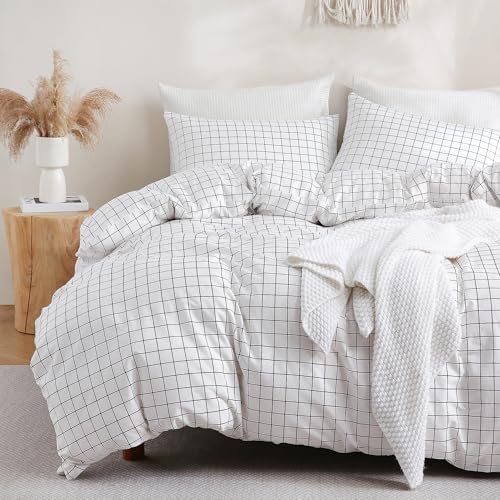 Image of TOCOMOA Checkered Duvet Cover Set 100% Natural Cotton Soft Comfy Breathable 3 Piece White and Black Gingham Pattern Printed Comforter Cover Bedding Set (Queen 90 inchx90 inch, Comforter Not Included)